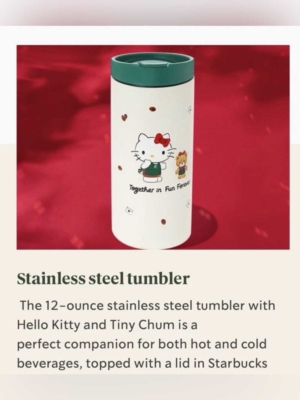 Hello Kitty Starbucks 12 oz Stainless Hot/Cold Tumbler w Lid Limited Edition - Picture 7 of 7